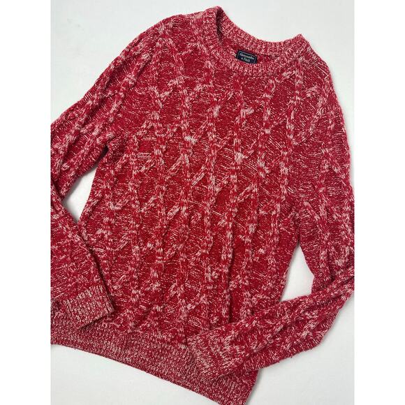 Abercrombie and Fitch Size XL Merino Blend Cable Knit Sweater Red White Holiday - Picture 1 of 11